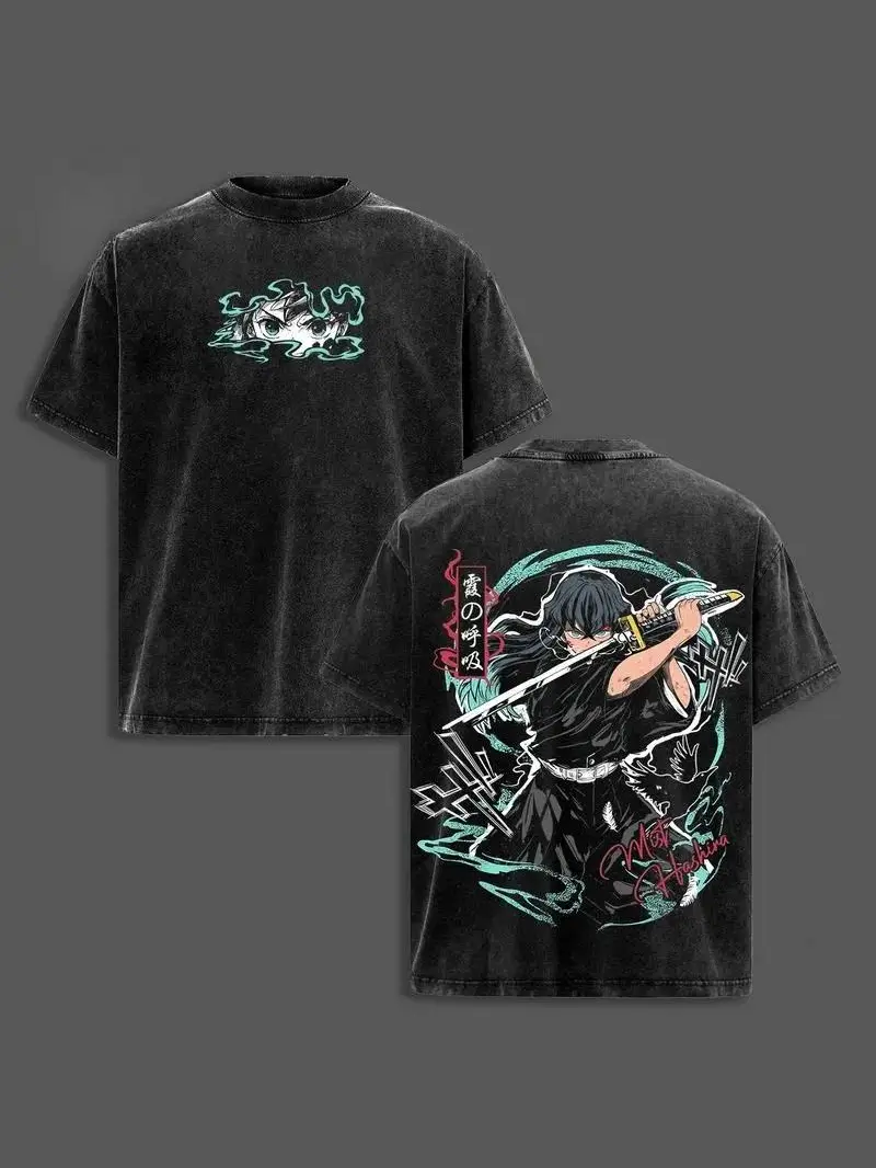 valentine shirts "Mist Hashira" Tokito Muichiro Demon Slayer Infinity Castle Art Anime Graphic Tee Oversized Acid Washed Lightweight Cotton Men Shirts Anime Streetwear Casual Menswear Gift for Anime Fans Demon Slayer Merch Relaxed Fit Unisex Vintage