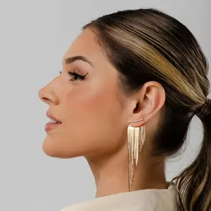 24K Gold Plated Fringe Tassel Earrings Extra Long Drop Chandelier Earrings