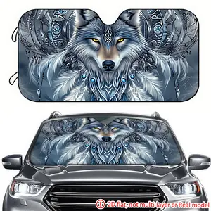 1pc tribal style gray wolf avatar car sunshade 2D high-definition printing, car sunshade effectively blocks sunlight, suitable for decorating the front windshield of General Motors, RVs, and SUVs Car Sunshade Curtain