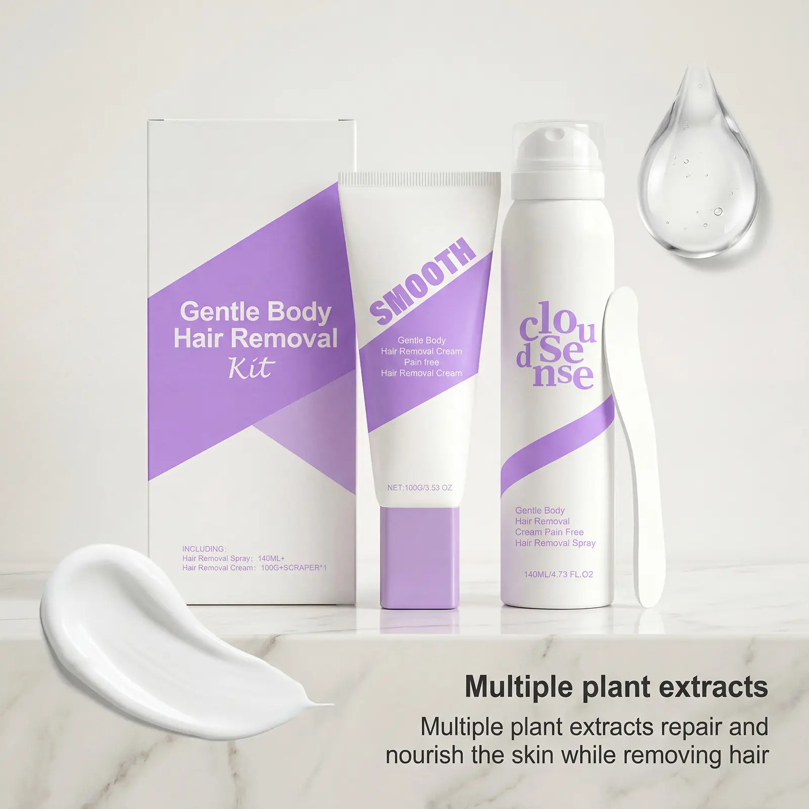 2IN1 Gentle Body Hair Removal Set Painless Depilatory Cream Moisturizing After Hair Removal Spray Long Lasting Smooth Skin Shave-Free Hair Remover Kit For All Skin Type Body Daily Care