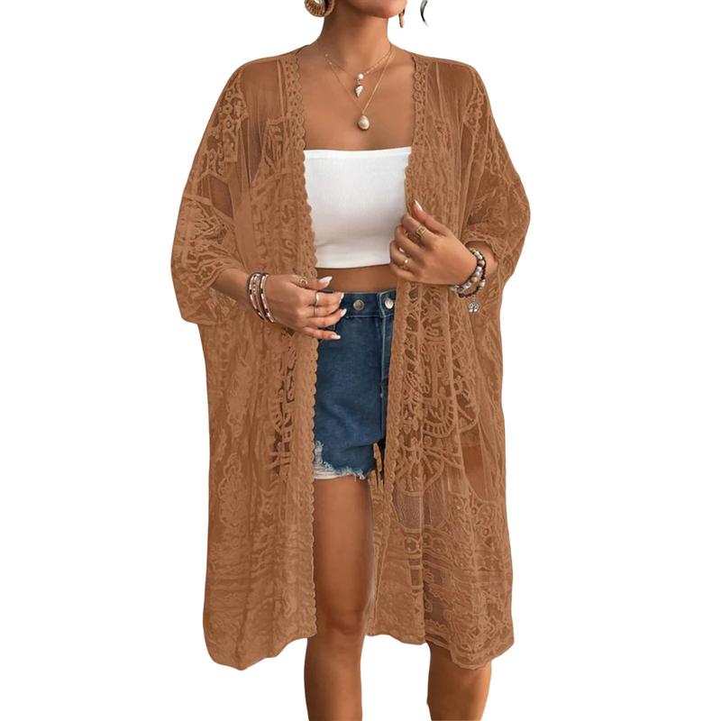 Women's Summer Long Flowy Kimono Cardigans Boho Chiffon Beach Cover Up Tops
