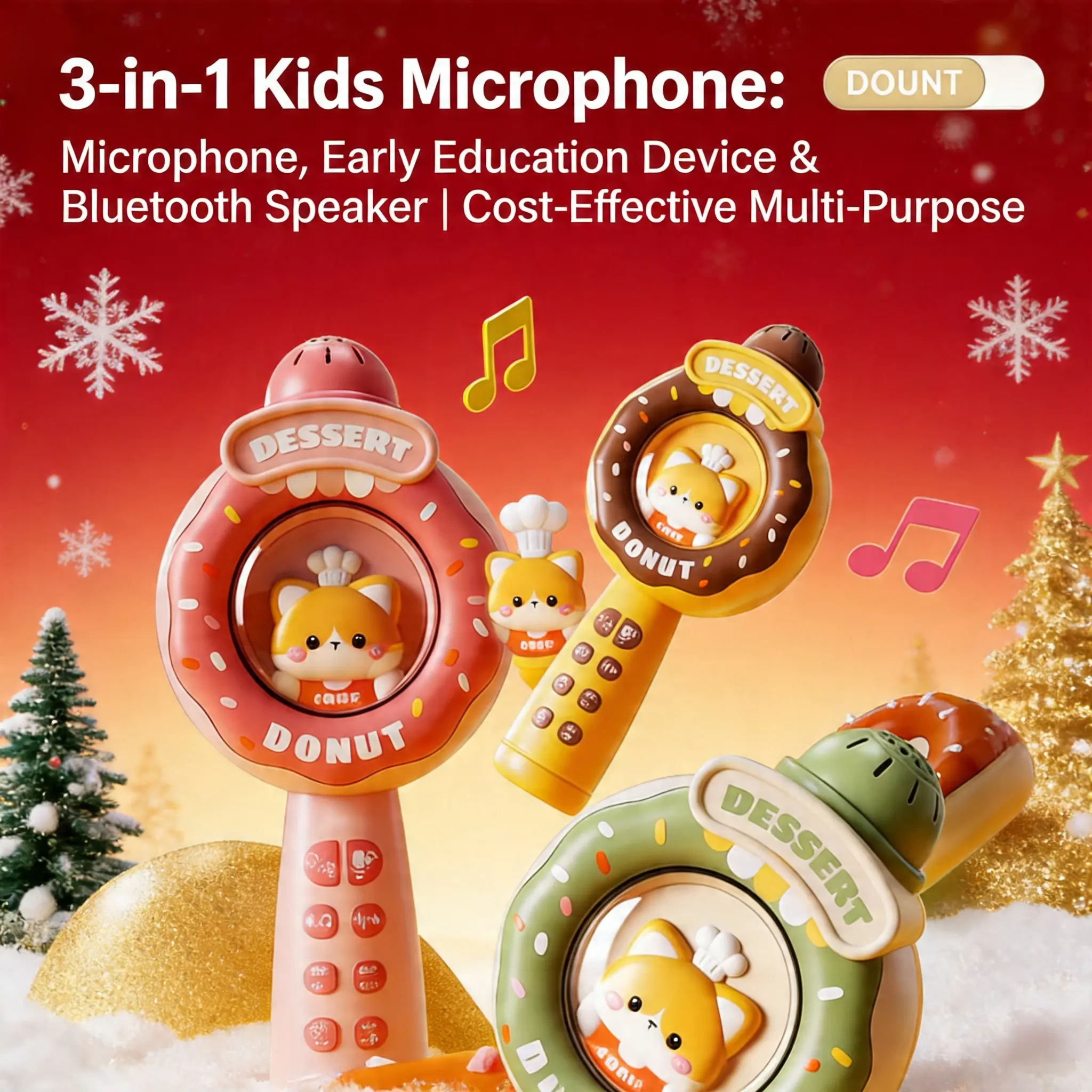 Kids Multifunctional Early Education BluetoothMicrophone Toy, Bluetooth Speaker Function, USB-Type-C-Charging