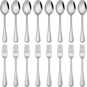 6.7 Inch 16-Piece Stainless Steel Salad Forks Dessert Spoons Set Dishwasher Safe Silverware for Home Restaurant