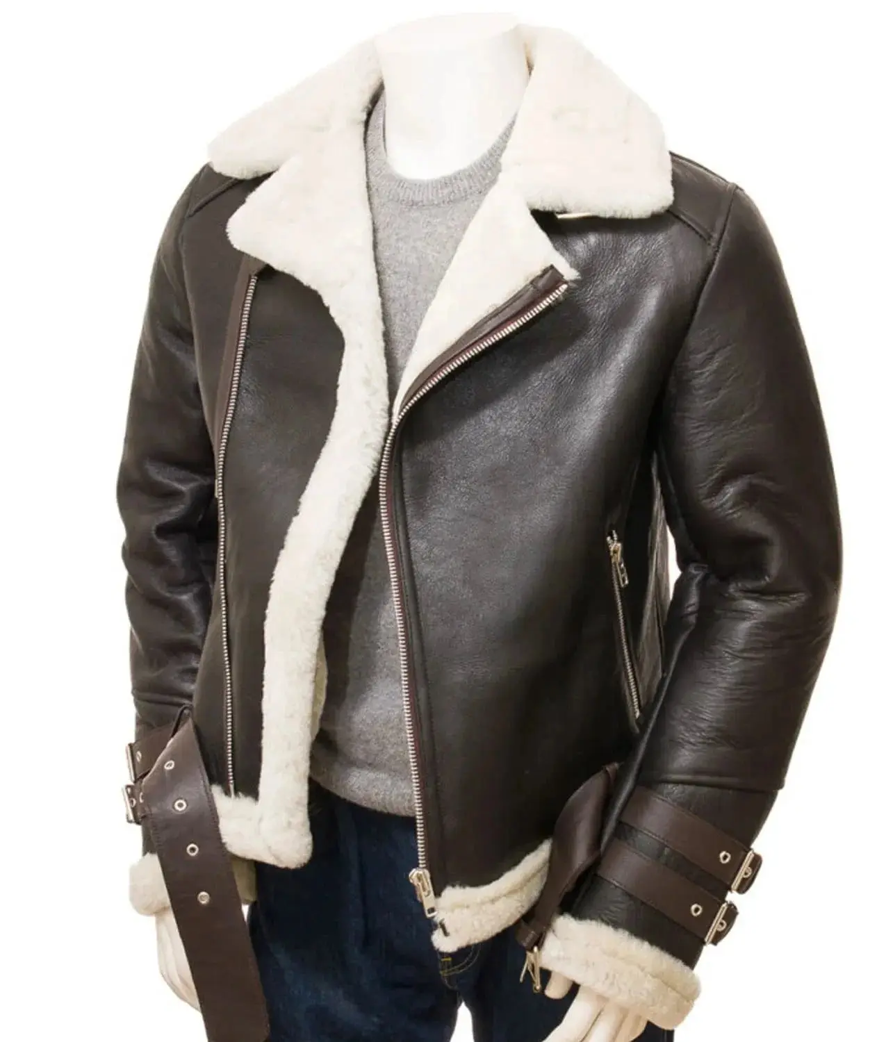 Men's Dark Brown Shearling Biker Jacket