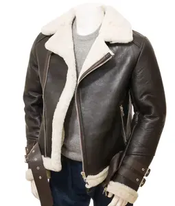 Men's Dark Brown Shearling Biker Jacket