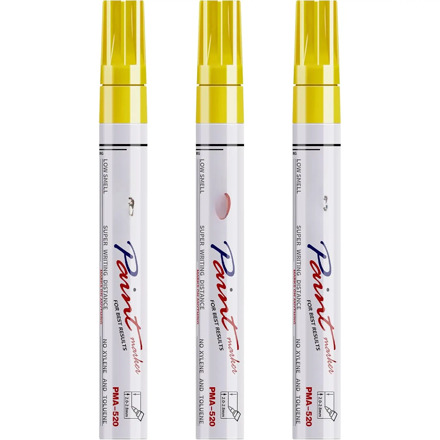 Permanent  Markers Pens - 3 Pack Yellow Oil Based  Pens, Medium Tip, Quick Drying and  Marker Pen for Metal, Rock, , Fabric, Plastic, Canvas, Mugs, Stone, Glass