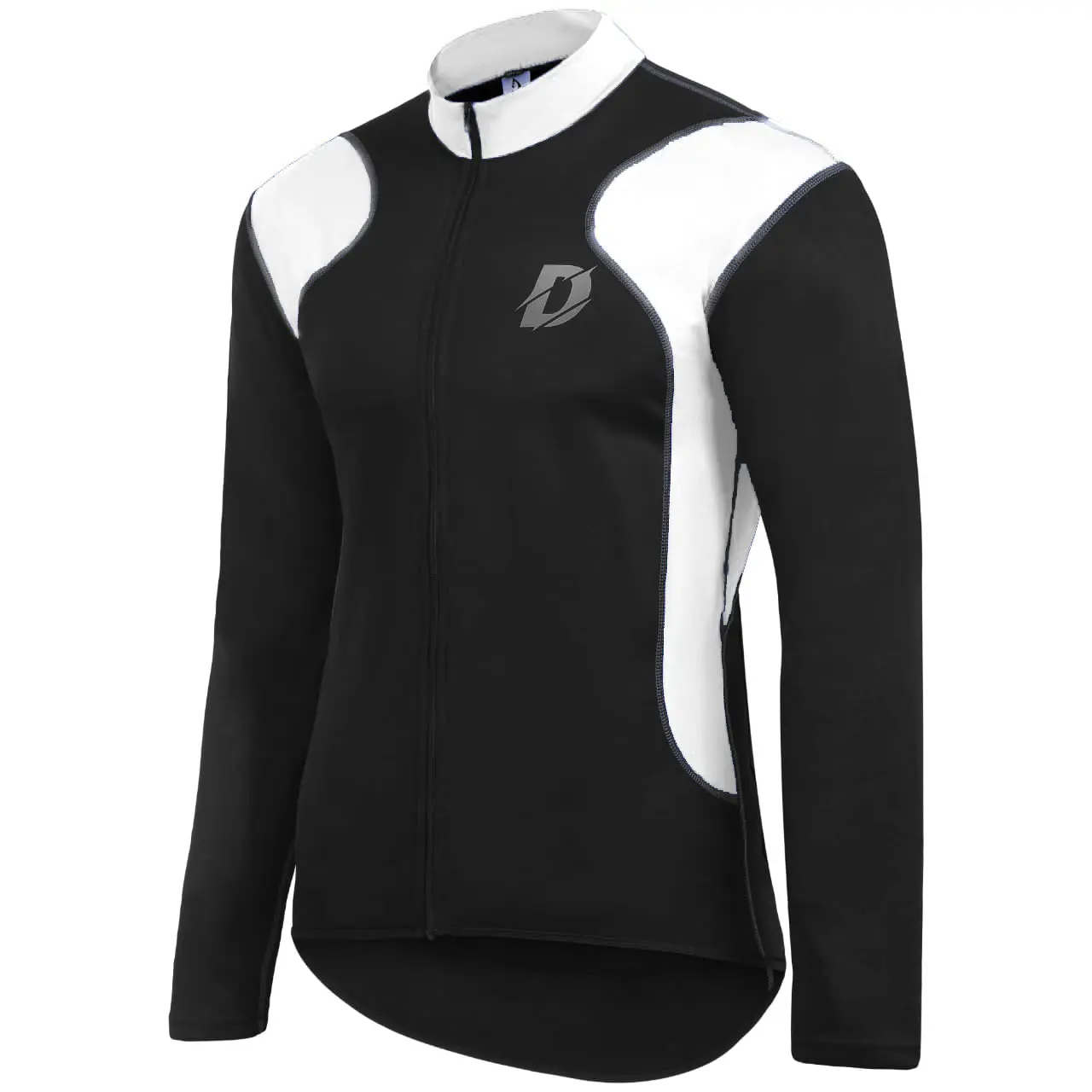 Deckra Men's Thermal Long-Sleeve Fleece Cycling Jersey - Male Winter Outdoor Bicycle Sports Shirt, Black/White