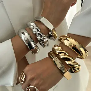 Metal Smooth Threaded Stacked Bracelet, Personalized Retro Geometric Hexagonal Mirror Bracelet