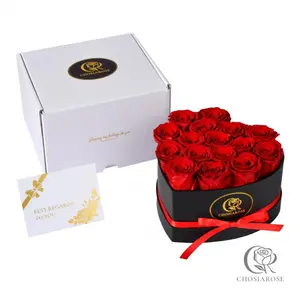 16 Red Roses in Heart Shaped Velvet Box - Heart Flowers Decorative Flower Bouquet Rose Forever Heart Shaped Roses Birthday Anniversary Girlfriend Gift Preserved Roses Valentine's Day Gift eternal  flower