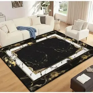 Luxury Black Gold Marble Frame Flannel Area Rug - Modern Abstract Marble Print Soft Mat for Living Room & Bedroom, Non-Slip Glam Home Decor #BlackGoldMarbleRug #LuxuryFrameMat #GlamHomeDecor #AbstractMarbleCarpet #NonSlipFlannelRug
