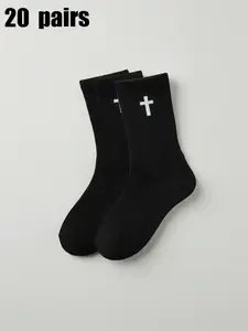 Men's Cross Print Crew Socks, Casual Comfy Breathable Mid-calf Socks for Daily Wear, Men's Socks for All Seasons, Socks Pairs