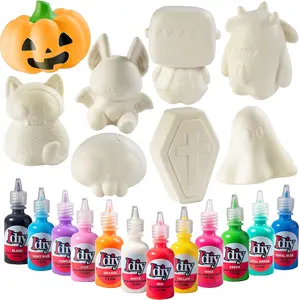 DIY Halloween Squishy Toy Set (8-Pack w 12 Fabric Paints) - Jumbo Kawaii Scented Slow-Rising Mochi Squishies - Paint & Decorate Kit, Stress Relief Toys, Trick-or-Treat Favors, Gifts for Kids/Adults