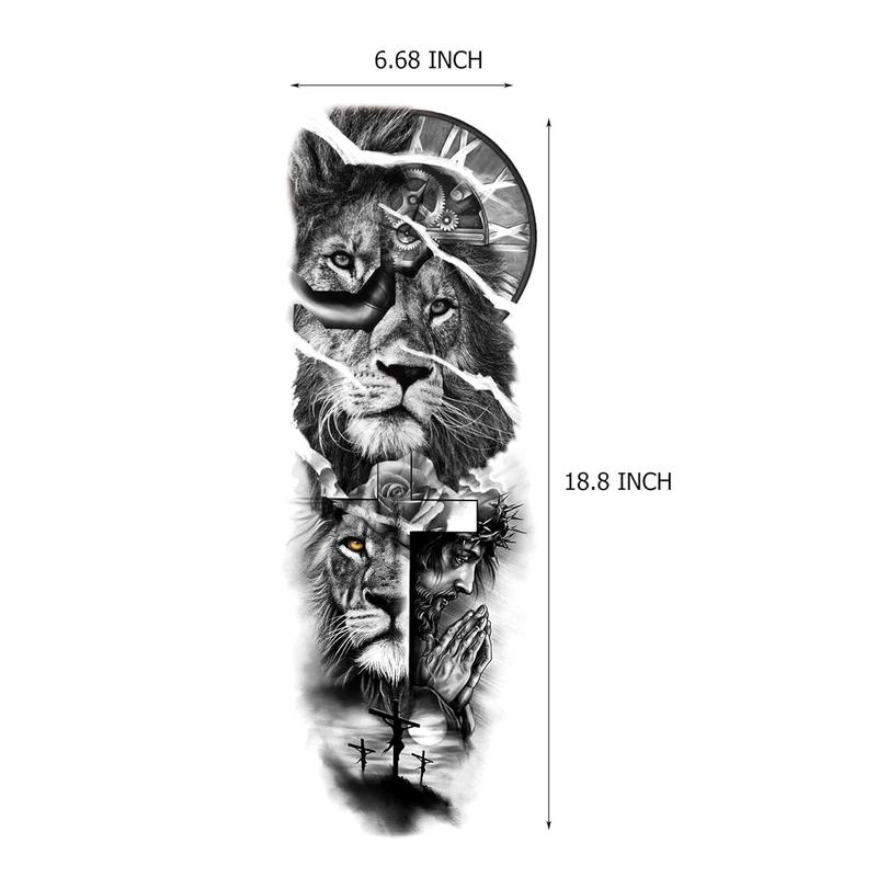 6 Sheets Realistic Lion King Long Full Temporary Tattoos for Women Men Kids Adults, Large Wolf Animal Fake Temporary Tattoo Sleeves Waterproof Leg Arm Temp Tatoos Fake Tattoos