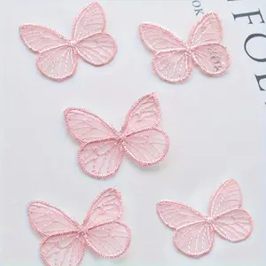 3pcs Embroidery Butterfly Gauze Patch Kits, DIY Iron-On/Sew-On Fabric Appliques, Multi-Color Canvas Set, with For Crafts, Halloween, Christmas