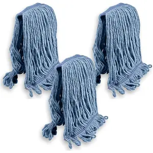 General Cleaning Mop Heavy Duty Commercial Replacement, Wet Industrial Blue  Looped End String  Refill (Pack of 3)