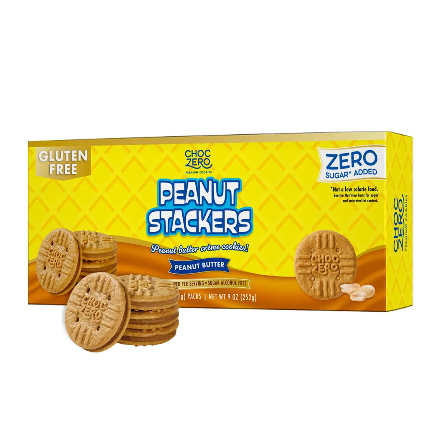 ChocZero Peanut Stackers Sugar Free Peanut Butter Sandwich Cookies, Gluten Free, No Sugar Alcohols, Keto, High Fiber, 24 Cookies
