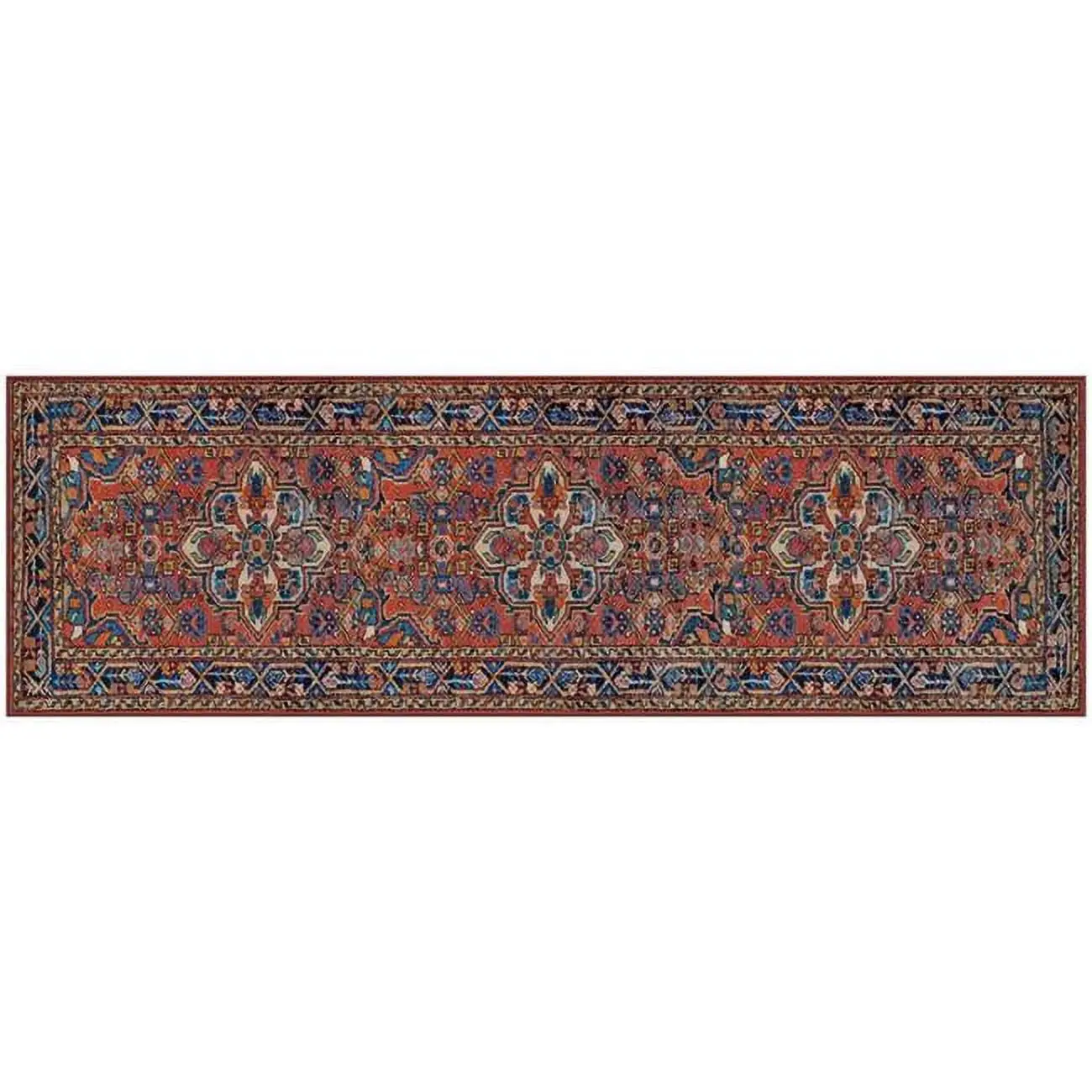 76 x 24 in. Never Move Esther Tribal Polyester Runner Mat, Vintage Red