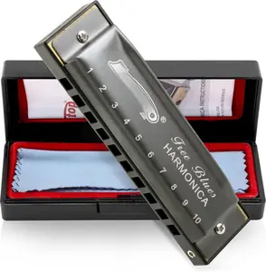 Deluxe Harmonica Key of C, 10 Holes 20  Mouth Organ Diatonic Blues Harmonica For Adults, Beginners, Professionals and Students, as a GiftSilver grey