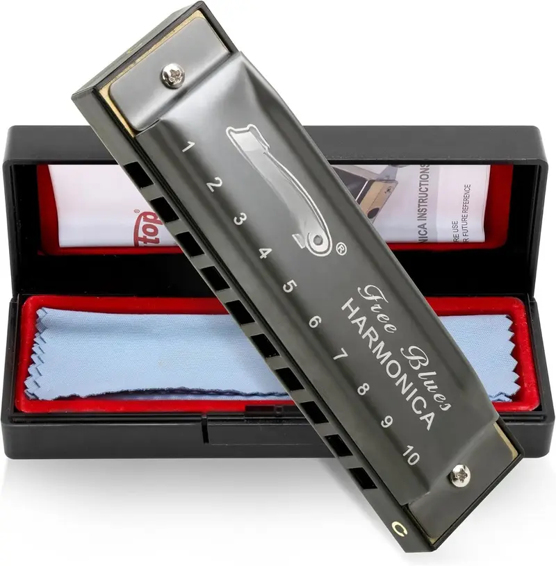 Deluxe Harmonica Key of C, 10 Holes 20  Mouth Organ Diatonic Blues Harmonica For Adults, Beginners, Professionals and Students, as a GiftSilver grey