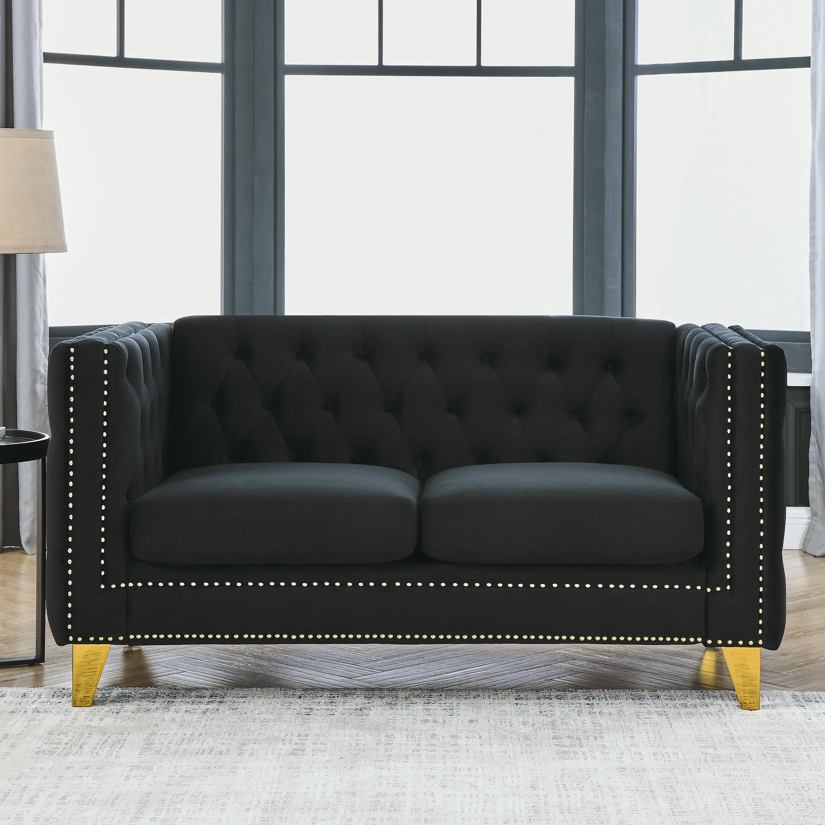 Eyisean Tufted Button Chesterfield Loveseat - 58in Width, 23in Depth, Velvet-Cotton Cloud Upholstery, Square Arms, Nailhead Trim, Sturdy Metal Legs, 2-Seat Reading Sofa, Easy Maintenance, Assembly Required for Living Room, Apartment