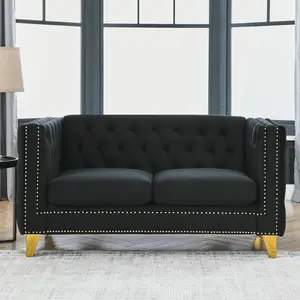 Eyisean 58"W Velvet Upholstered Loveseat with Buttons Tufted Square Arm, Modern Sofa Couches for Living Room, Metal Legs & Button Nailhead, Comfy 2 Seater Deep Seat Sofa for Apartment