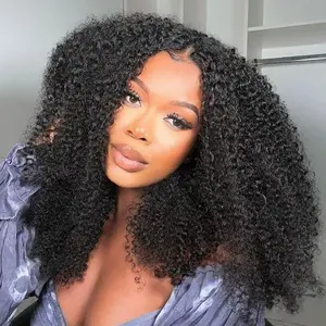 Wiggins Hair Small and Large Cap Size Pre Cut Ready and Go Glueless Wig Pre Bleached Curly 7x4 Lace Closure Wig Human Hair Pre Plucked