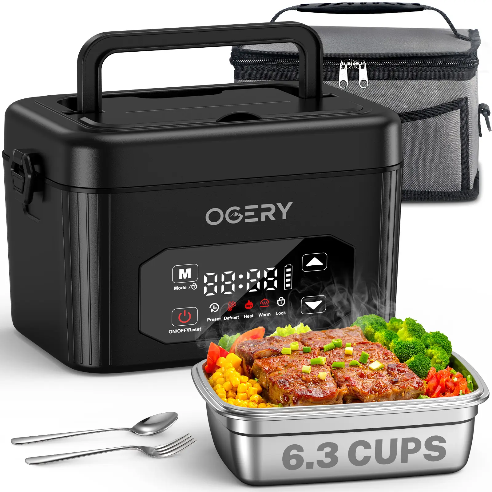 OGERY 2026 1.5L Cordless Electric Lunch Box, 100W Faster Self Heating Lunch box with Automatic Heating & Timer, Gift for Men