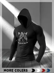 Men's Cross Dove Gesture Letter Print Hooded Long Sleeve Drawstring Design, Durable and Comfortable, Perfect Gift for Men