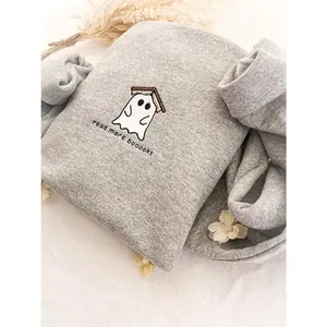 Embroidered Ghost Read More Book Sweatshirt, Read More Booooks Emboidery Crewneck Hoodie Vintage Retro Fall Crewneck, Book Lover sweatshirt, Spooky Season Pullover, Ghost reading gift, Ghoul Soul Tee