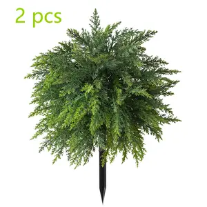 2 Pcs Artificial Cedar Topiary Ball Tree with Ground Spike, 20.8'' Fake Cedar Plant UV Resistant Artificial Shrubs, Faux Cypress Plant Fake Bushes for Front Porch Garden Indoor Outdoor Decorative Fake Tree Artificial Trees Outdoor