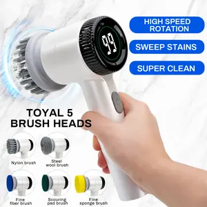 Cordless Electric Spin Scrubber – Upgraded Shower Cleaning Brush with 5 Replaceable Heads, 3 Speeds, IPX7 Waterproof & LED Display, Multi-Purpose for Bathroom, Kitchen, Car & More 2026 Spring Glow Up Multi-purpose Cleaning Kit
