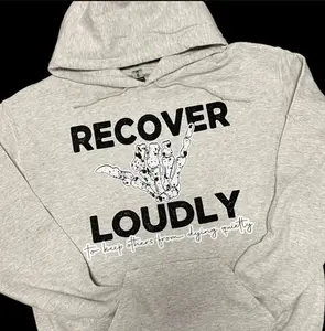 “Recover Loudly” Graphic Tee Crewneck Hoodie Casual Shirt Womenswear Gym Tops
