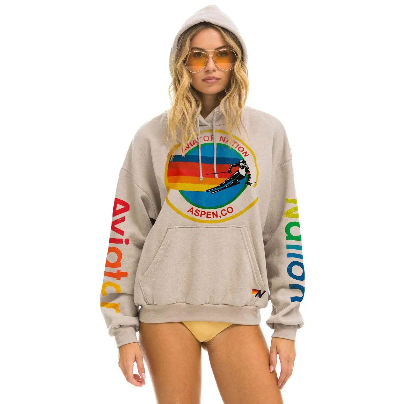 AVIATOR NATION ASPEN RELAXED PULLOVER HOODIE - SAND