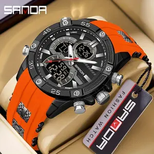 Sanda New Men'S Electronic Watch Multi Functional Night Light Waterproof Rubber Dual Display Sports Watch High Luxury Military Clock