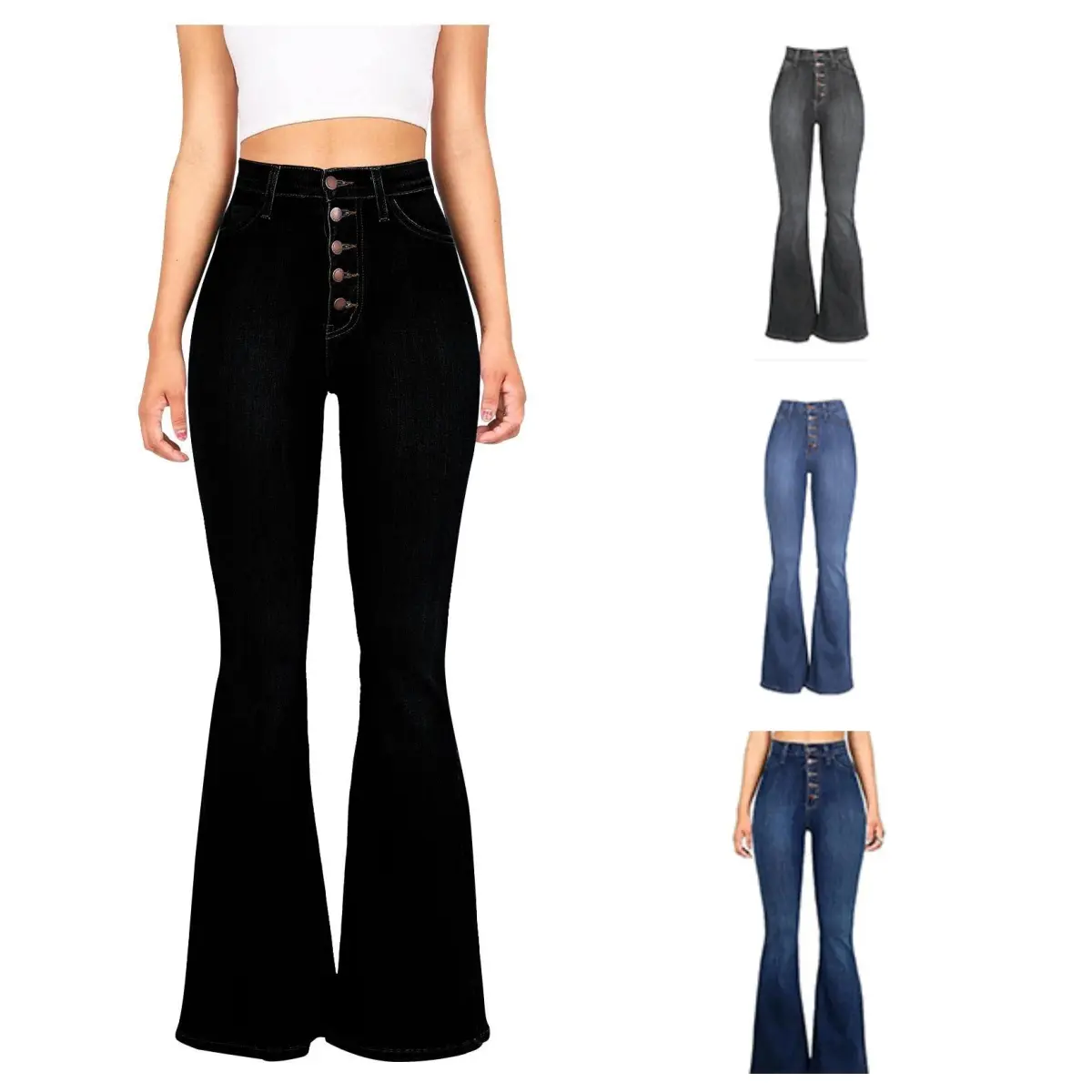 DUTUT Women High-Waisted flarepants with Graphic Formal Bottoms Blouse Chunky Casual Flared Jean Womenswear