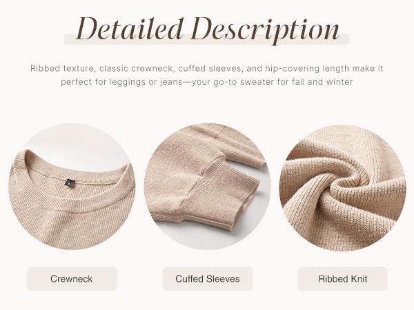 Crewneck cuffed sleeve and ribbed knit sweater details