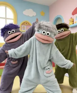 Funny Onesie Pajamas with Wig & Comb, Big Eyes Big Mouth Costume, Soft Plush Loungewear, Unisex Party Outfit for Sleepovers & Pranks