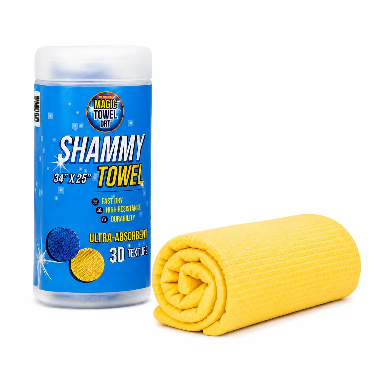 Magic Towel XL Car Drying Shammy – Super Absorbent, No Scratch, 34x25 Yellow