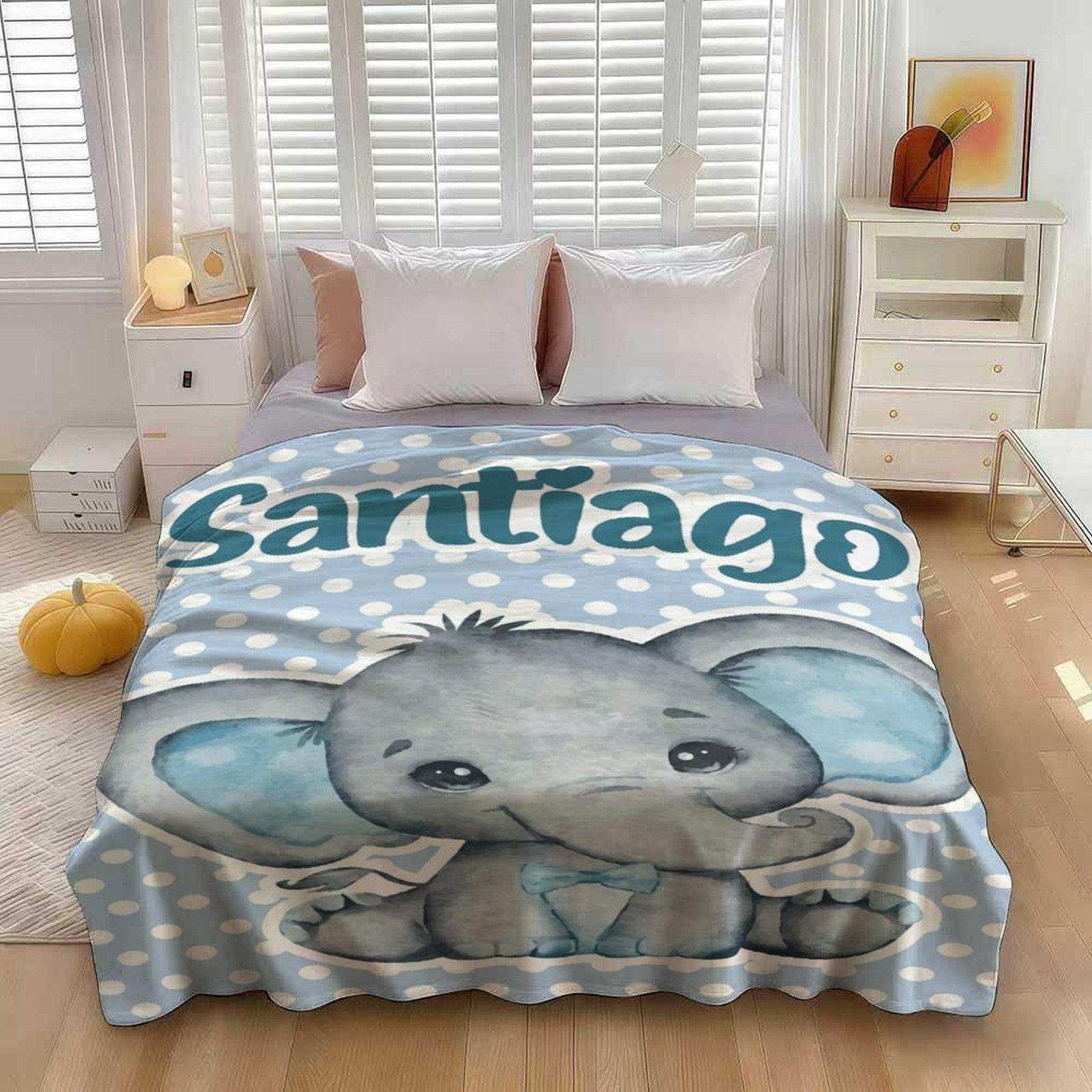 Custom Name Cute Elephant Element Blanket ,Personalized Name Gift ,Suit for The Sofa, Bed, Travel, Camping, Living Room, Office, Chair，Gifts for Family or Child  ,Friend , Send your custom text via shop chat to personalize