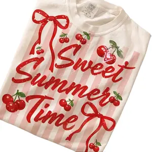 Comfort Colors Sweet Summer Time Shirt, Cherry Coquette T-Shirt, Striped Floral Cherry Tee, Girly Summer Graphic Shirt, Trendy Aesthetic Summer, Gift for Her, Vintage Style, Fast Shipping USA