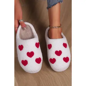 White Valentines Day Hearts Print Plush House Slippers