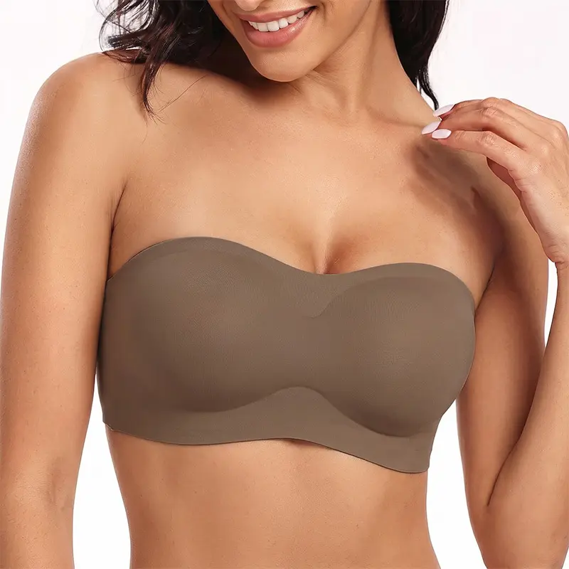 Womens Strapless Bras Push Up Bandeau Bra Non Slip Wireless Supportive Padded Bras Seamless Comfortable Tube Jelly Bra