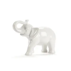 Abbott Collection  7 in. Ceramic Elephant Statue, White - Medium