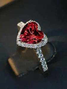1pc Romantic Heart-Shaped Cubic Zirconia Ring, Women's Valentine's Day Gift, Suitable For Wedding, Engagement, Anniversary, Party And Other Occasions