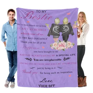 To My Bestie 'Irreplaceable' BFF Blanket – Vintage Rose & Best Friends Forever Design | Ultra Soft Flannel Throw Blanket for Bedroom, Living Room | Perfect Birthday, Christmas or Just Because Gift for Your Best Friend