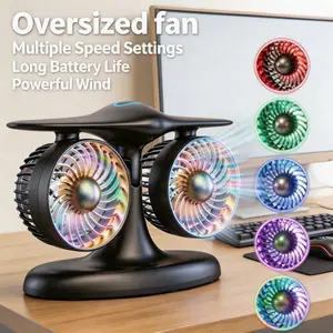 Jet Fighter Twin-Turbine Desk Fan, DIY Desk Decor, 3-Speed Strong Breeze, RGB LED Night Light, 8000mAh 18H Long Battery, Ultra Quiet, Multi-Angle Tilt, USB-C Fast Charging Portable Cooling Fan for Home Office Gaming Camping-Black summerwins