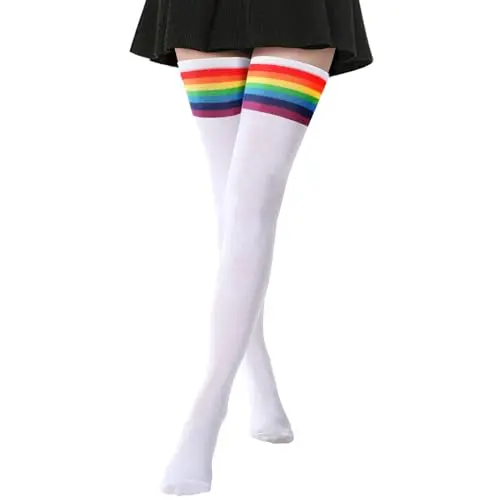 1 Pair Extra Long: White With Rainbow St