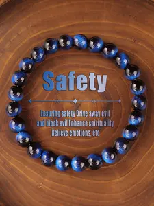 Natural Crystal Blue Tiger Eye Bracelet Beads, Enhance Spirituality, Reduce Emotions, Emotional Relief, Safe Protection Jewelry Gift for Friends