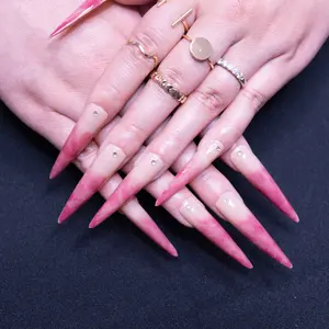 Pink Marble Long XXL Stiletto Handmade Press on Nails, Fake Nails, Reusable, Luxury Nails, Acrylic Nails