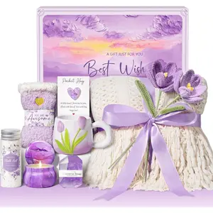 Birthday Gifts for Women Self Care Set Get Well Soon  Baskets, Relaxing Lavender   Basket Care Package for Women,  Easter Gifts for Mom Her Girlfriend Sister   Wife
